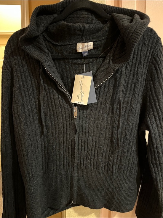 Universal Thread Sweaters - Universal Thread Black Cable-Knit Hooded Zip Cardigan